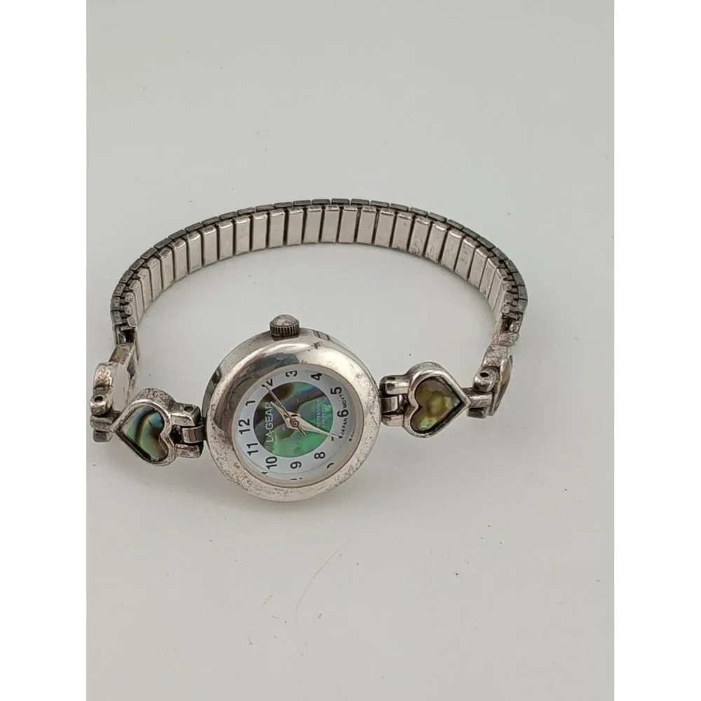 LA Gear Women's Watch Abalone Dial Heart Stretch Band 21mm Case- New Battery